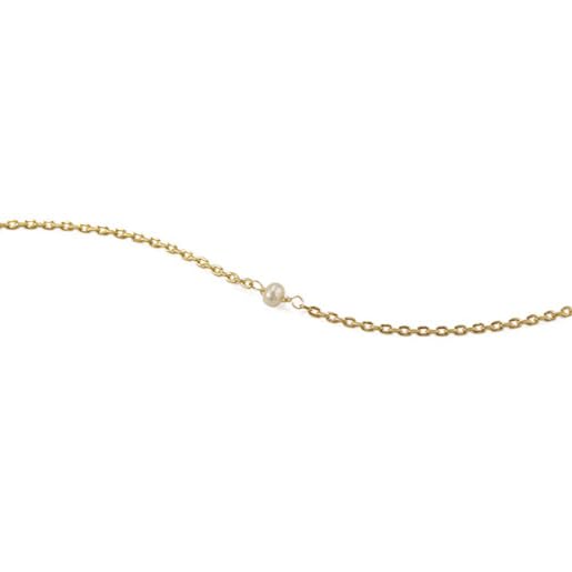 UELSTA Delicate Pearl & Chain Necklace for Women Sustainable 18K Gold Plated Recycled Brass Ethically Sourced Natural 3mm Pearl Minimalist & Timeless 36+5cm