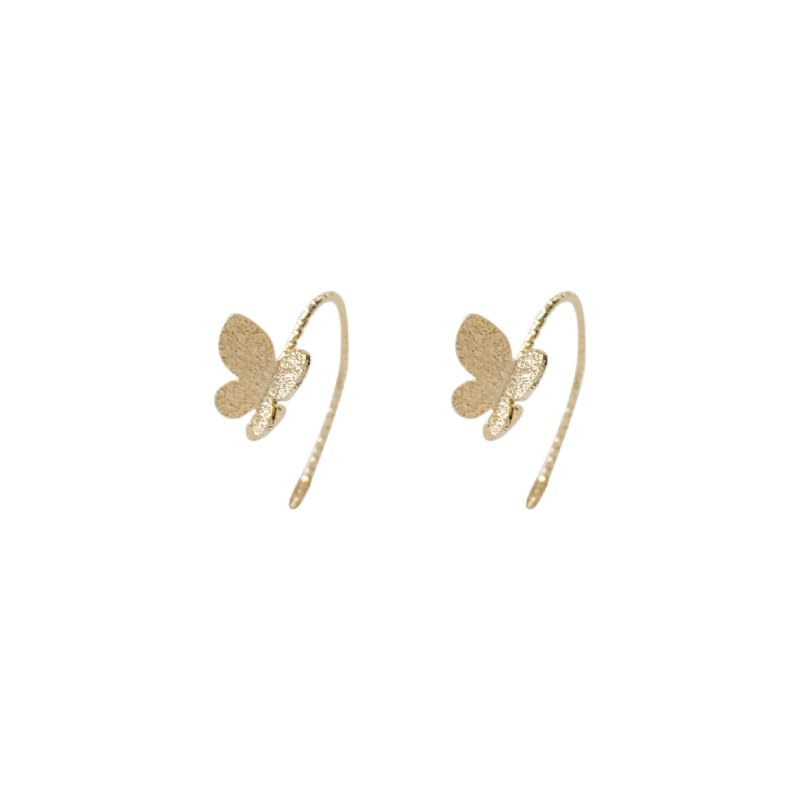 UELSTA Frosted Butterfly Open Hoop Earrings for Women Sustainable 14K Gold Plated Recycled Brass Matt Finish Hypoallergenic 925 Sterling Silver Posts PVD Coated Nature-Inspired & Unique 8x12mm