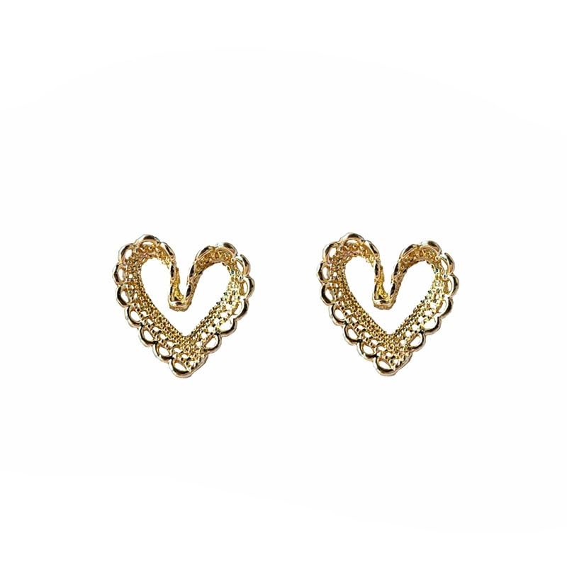 UELSTA Delicate Filigree Heart Stud Earrings for Women Sustainable 14K Gold Plated Recycled Brass Hypoallergenic 925 Sterling Silver Posts PVD Coated Openwork & Romantic 12mm