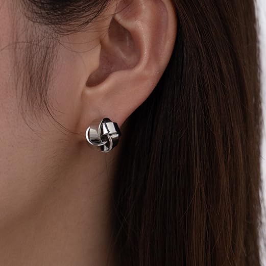 UELSTA Eternal Knot Stud Earrings for Women 18K Gold 18K White Gold Real-Gold-Plated Recycled Brass 925 Silver Posts PVD Coated Timeless & Versatile Sustainable Jewelry