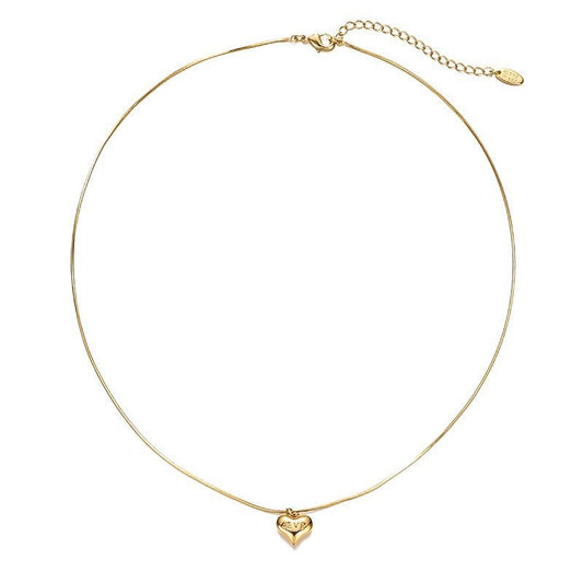 UELSTA Timeless Puffed Heart Pendant Necklace for Women Sustainable 18K Gold Plated Recycled Brass PVD Coated Minimalist & Versatile 44+7cm