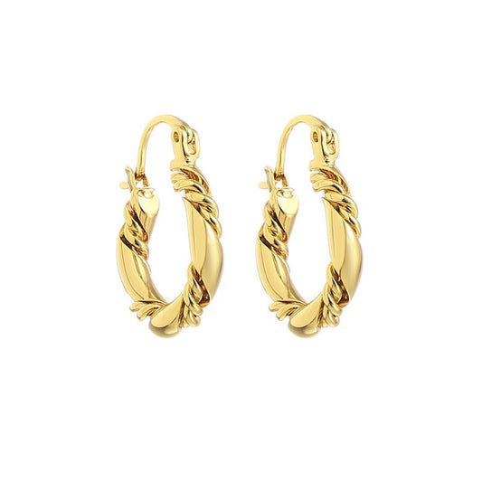 UELSTA Golden Horizon Twisted Hoop Earrings for Women Simple & Retro Fashion Hoops 18K Gold Plated 925 Silver Posts Brass PVD Coating Earrings