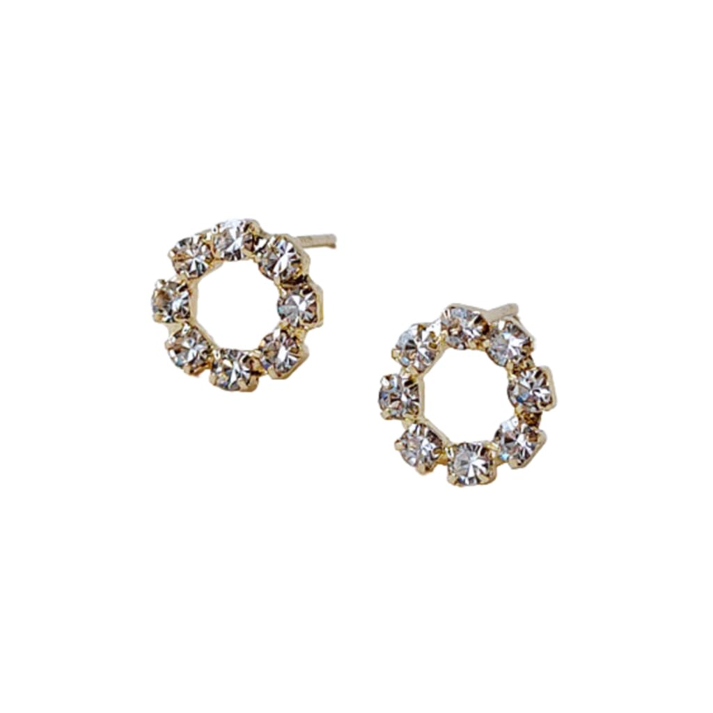 UELSTA Sparkling Rhinestone Circle Stud Earrings for Women Sustainable 14K Gold Plated Recycled Brass Micro-Inlaid Zircon Hypoallergenic 925 Silver Posts Minimalist & Elegant 11mm