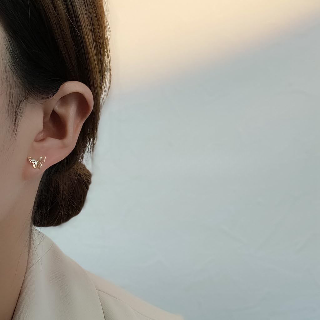 UELSTA Filigree Butterfly Stud Earrings for Women Sustainable 14K Real Gold Plated Recycled Brass Hypoallergenic 925 Sterling Silver Posts PVD Coated Dainty & Nature-Inspired 10mm