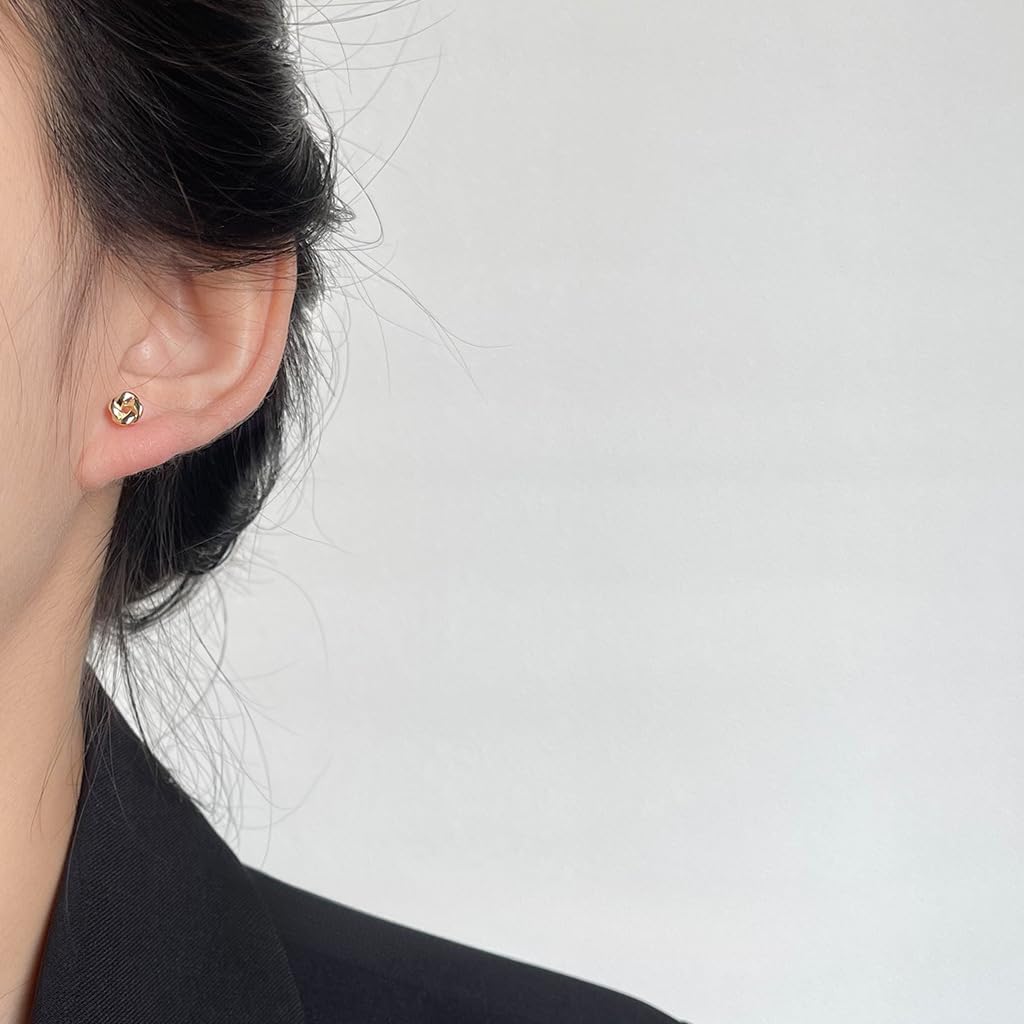 UELSTA Compact Knot Stud Earrings for Women Sustainable 14K Gold Plated Recycled Brass Hypoallergenic 925 Sterling Silver Posts PVD Coated Minimalist & Symbolic 6x6mm