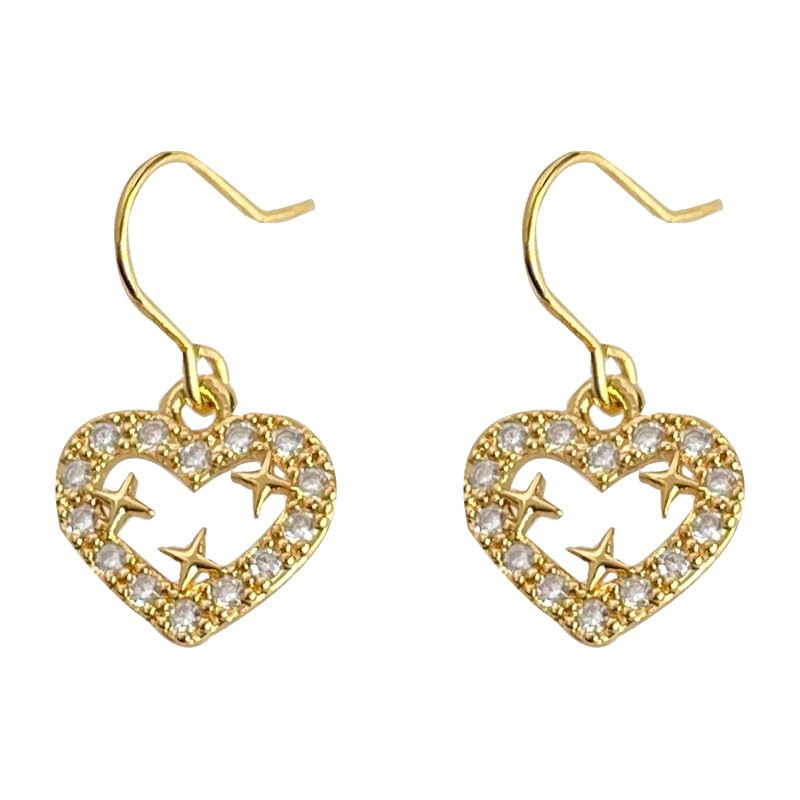 UELSTA Sparkling Star Heart Drop Earrings for Women Sustainable 18K Real Gold Plated Recycled Brass Micro-Inlaid Zircon Rhinestone Dainty & Celestial 12mm