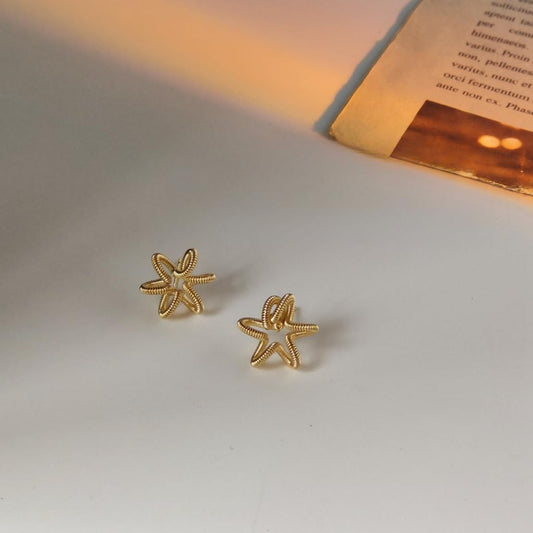 UELSTA Wire-Wrapped Star Stud Earrings for Women Sustainable 14K Gold Plated Recycled Brass Hypoallergenic 925 Sterling Silver Posts PVD Coated Artisanal & Unique 13mm