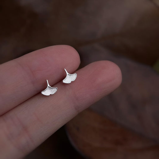 UELSTA Ginkgo Leaf Stud Earrings for Women Sustainable 14K Real White Gold Plated Recycled Brass Hypoallergenic 925 Sterling Silver Posts PVD Coated Dainty & Nature-Inspired 7mm