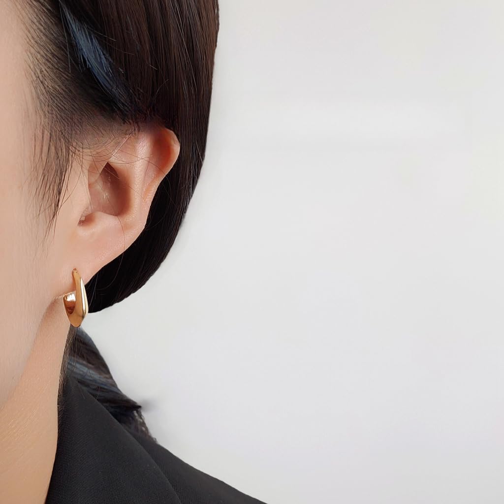 UELSTA Geometric C-Hoop Earrings for Women Sustainable 14K Real Gold Plated Recycled Brass Hypoallergenic 925 Sterling Silver Posts PVD Coated Modern & Versatile 18mm