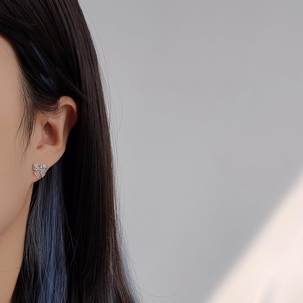 UELSTA Delicate Filigree Bow Stud Earrings for Women Sustainable 14K Gold Plated Recycled Brass PVD Coated Hypoallergenic 925 Silver Posts Miniature & Elegant 10mm