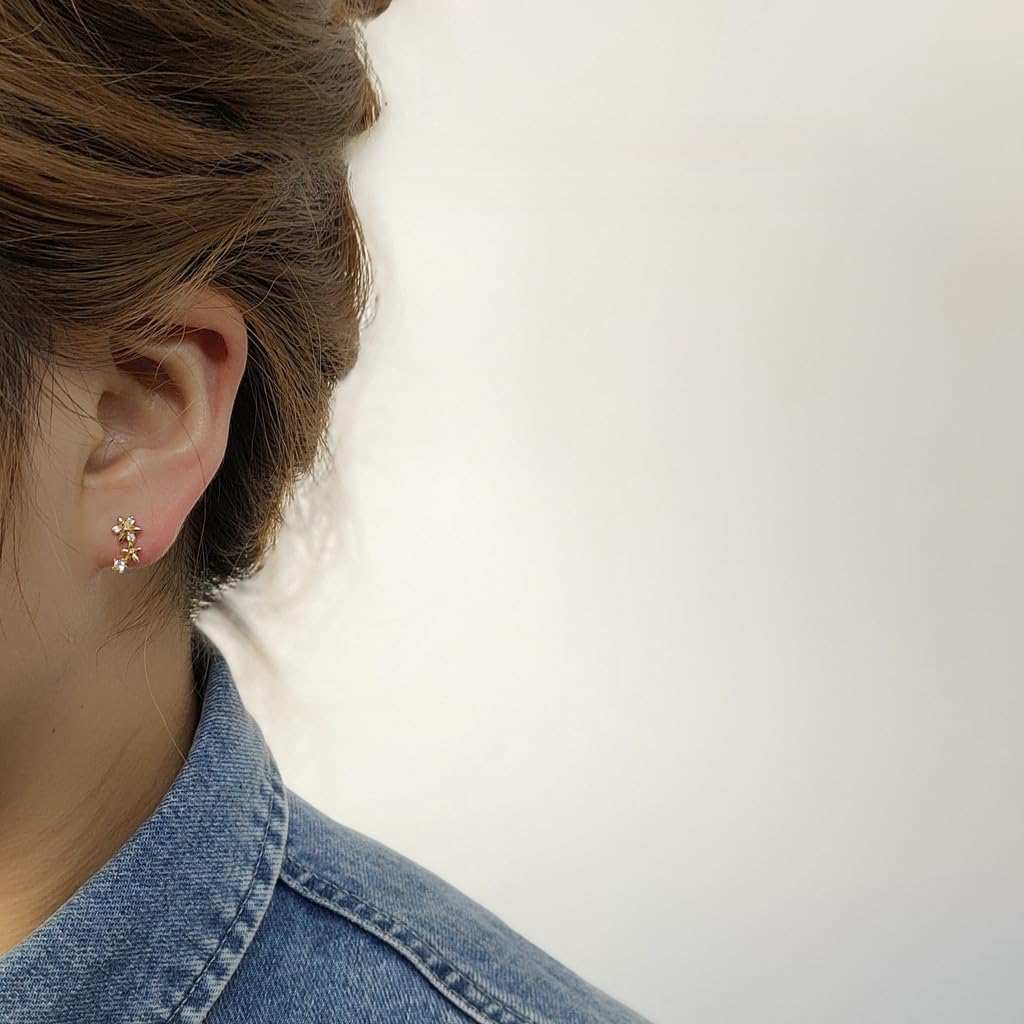 UELSTA Sparkling Asymmetrical Zircon Flower Stud Earrings for Women Sustainable 14K Gold Plated Recycled Brass Micro-Inlaid Zircon Rhinestone Hypoallergenic 925 Silver Posts Nature-Inspired & Unique 12mm/5mm