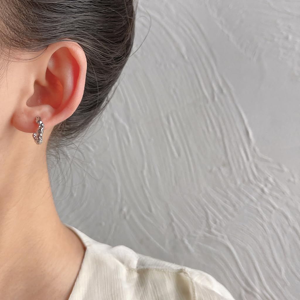 UELSTA Organic Texture Hoop Earrings for Women Sustainable 14K Gold Plated Recycled Brass Hypoallergenic 925 Sterling Silver Posts PVD Coated Unique & Modern 4x14mm