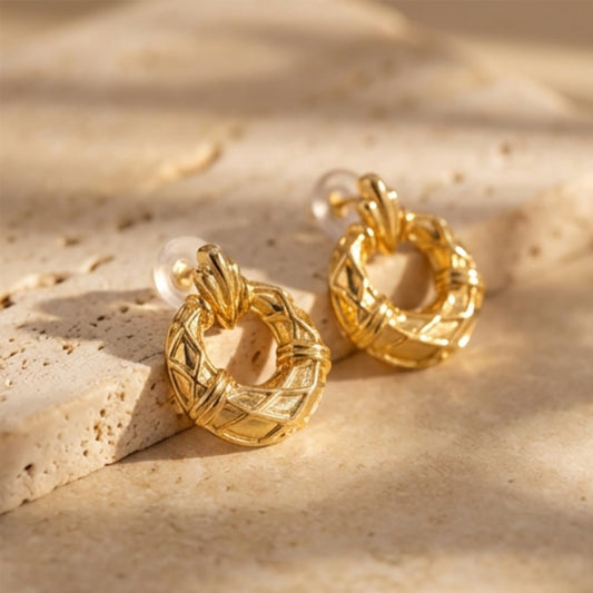 UELSTA Heritage Weave Dangle Stud Earrings 18K Real Gold Plated Brass 925 Silver Posts PVD Coating Retro & Versatile Design Sustainable Jewelry