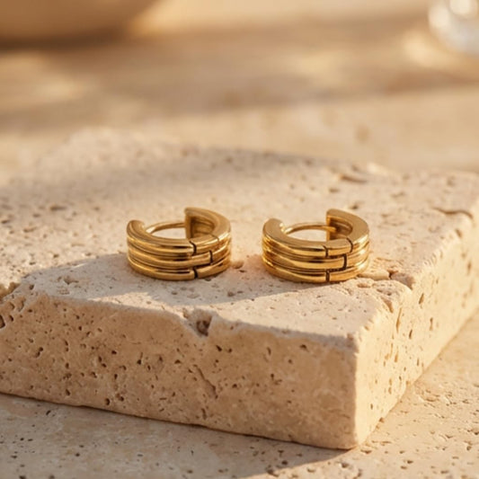 UELSTA Horizon Band Huggie Hoop Earrings for Women 18K Gold Plated Recycled Brass PVD Coated Multi-Band Minimalist Design Lasting Shine Sustainable Jewelry