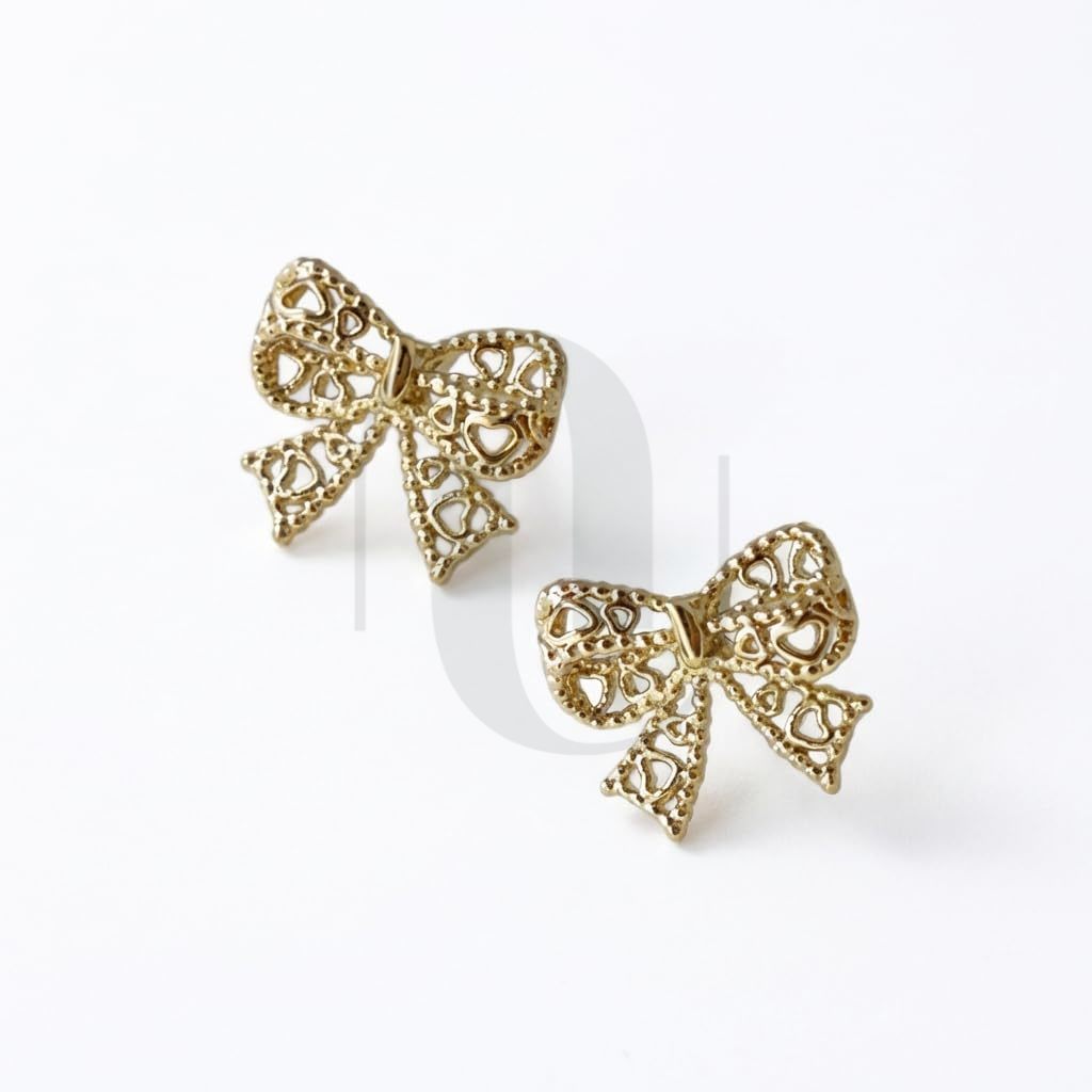 UELSTA Delicate Filigree Bow Stud Earrings for Women Sustainable 14K Gold Plated Recycled Brass PVD Coated Hypoallergenic 925 Silver Posts Miniature & Elegant 10mm