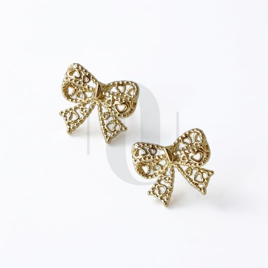 UELSTA Delicate Filigree Bow Stud Earrings for Women Sustainable 14K Gold Plated Recycled Brass PVD Coated Hypoallergenic 925 Silver Posts Miniature & Elegant 10mm