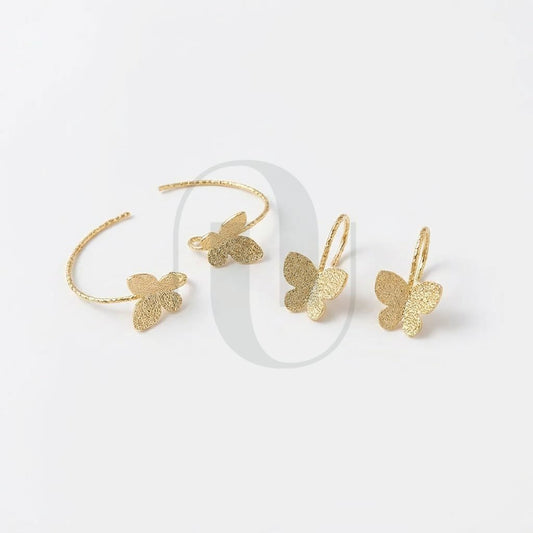 UELSTA Frosted Butterfly Open Hoop Earrings for Women Sustainable 14K Gold Plated Recycled Brass Matt Finish Hypoallergenic 925 Sterling Silver Posts PVD Coated Nature-Inspired & Unique 8x12mm