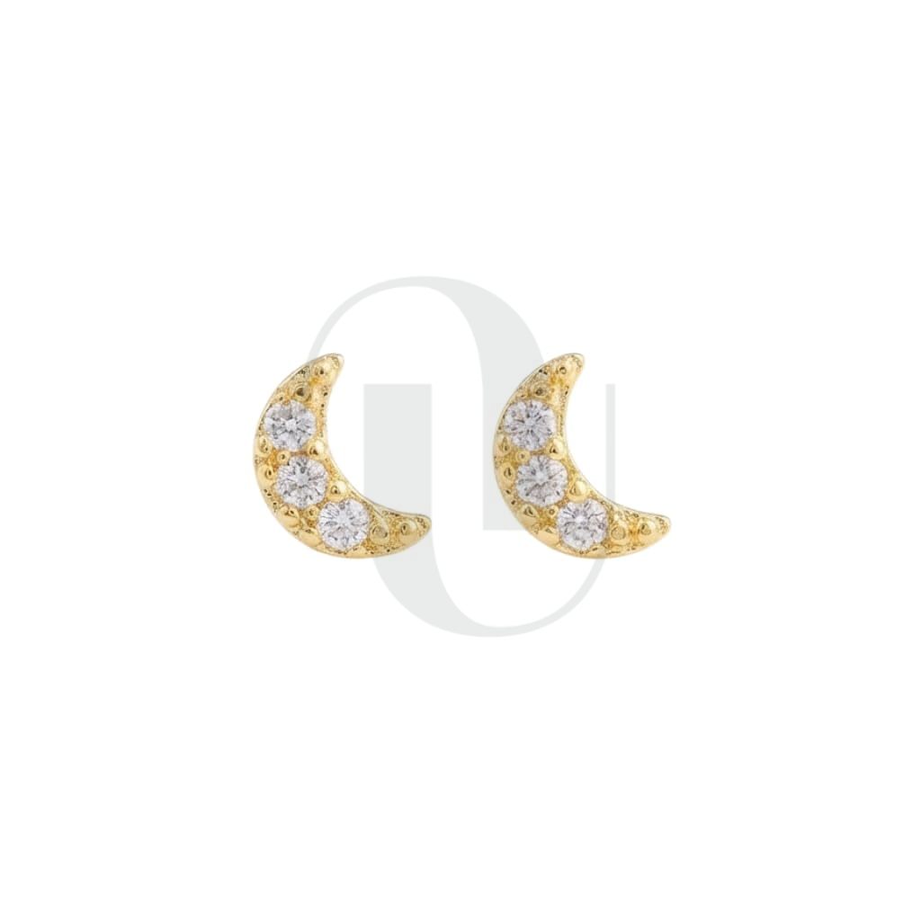 UELSTA Sparkling Rhinestone Crescent Moon Stud Earrings for Women Sustainable 14K Gold Plated Recycled Brass Micro-Inlaid Zircon Hypoallergenic 925 Silver Posts Minimalist & Celestial 3x4mm