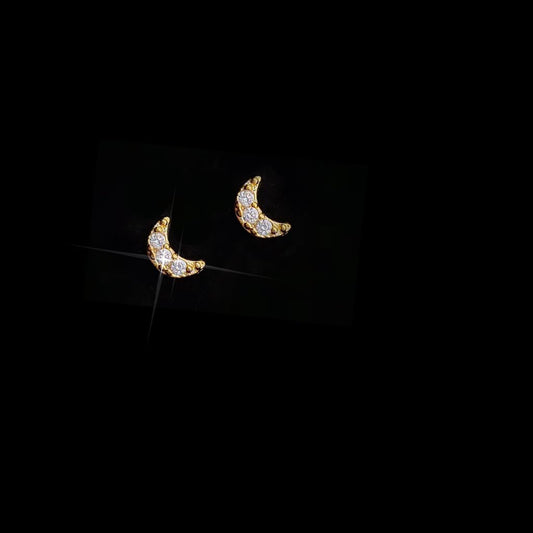 UELSTA Sparkling Rhinestone Crescent Moon Stud Earrings for Women Sustainable 14K Gold Plated Recycled Brass Micro-Inlaid Zircon Hypoallergenic 925 Silver Posts Minimalist & Celestial 3x4mm