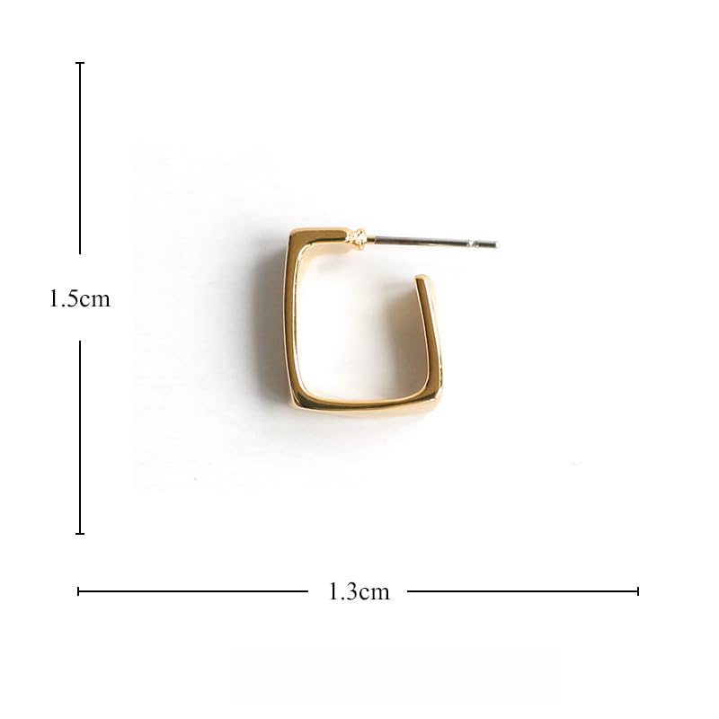 UELSTA Square Hoop Earrings for Women Sustainable 18K Gold Plated PVD Coated Recycled Brass 925 Sterling Silver Posts Geometric Design Minimalist & Durable 15x13mm