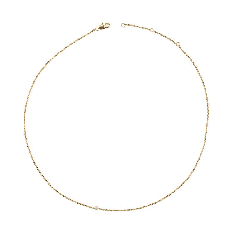 UELSTA Delicate Pearl & Chain Necklace for Women Sustainable 18K Gold Plated Recycled Brass Ethically Sourced Natural 3mm Pearl Minimalist & Timeless 36+5cm
