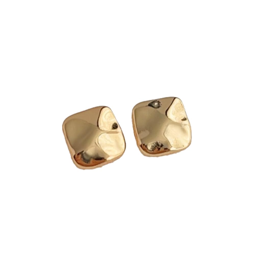UELSTA Textured Square Stud Earrings for Women Sustainable 18K Gold / White Gold Real-Gold-Plated Recycled Brass Hypoallergenic 925 Sterling Silver Posts PVD Coated Elegant & Modern 7mm