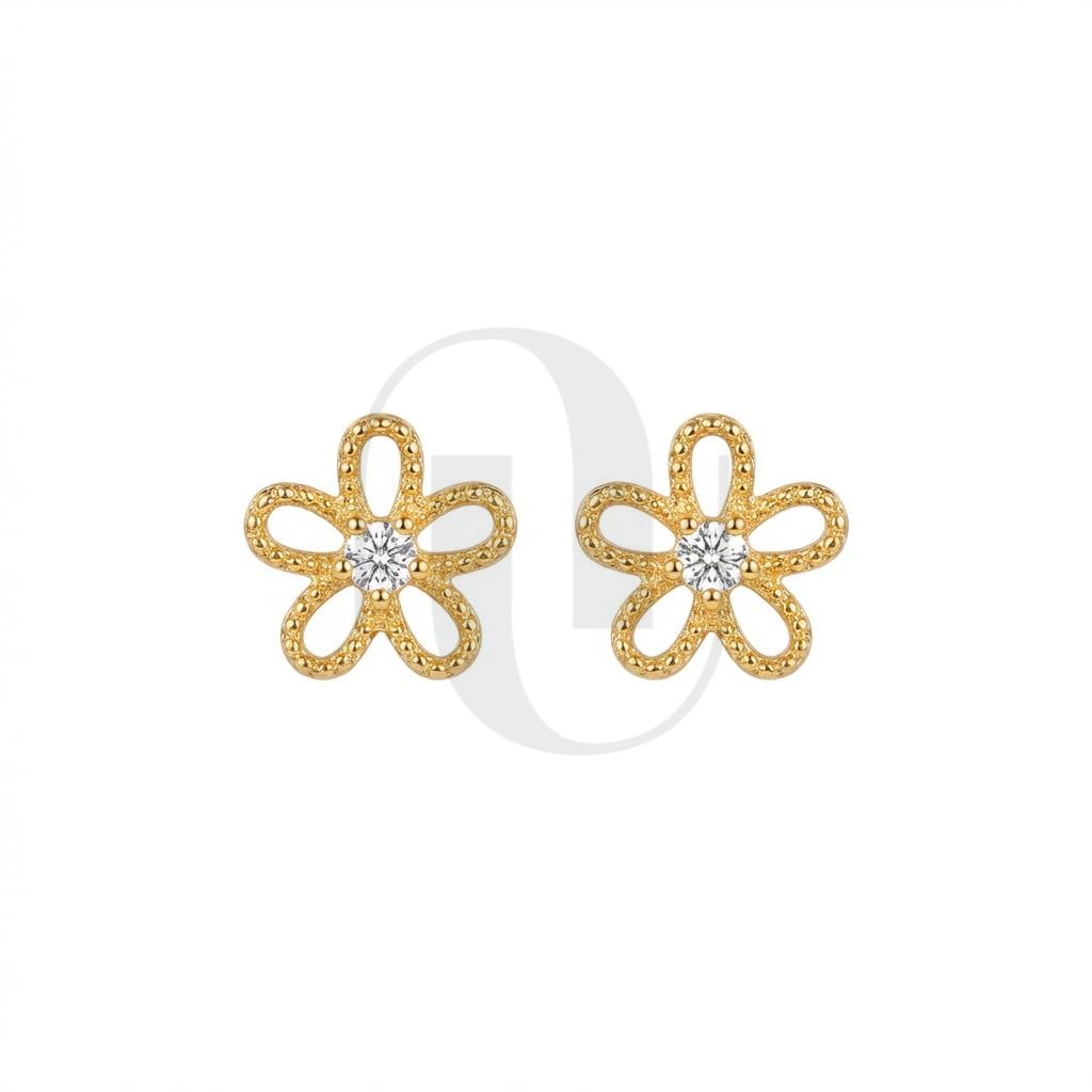 UELSTA Sparkling Zircon Flower Stud Earrings for Women Sustainable 14K Gold Plated Recycled Brass Central Zircon Rhinstone Hypoallergenic 925 Silver Posts Miniature & Nature-Inspired 6mm