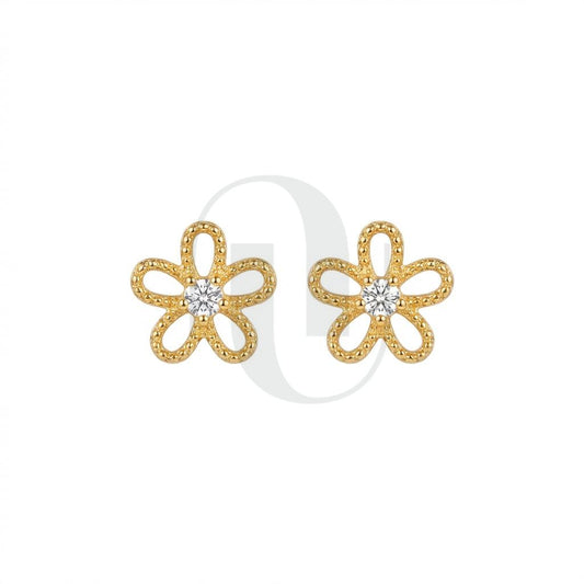UELSTA Sparkling Zircon Flower Stud Earrings for Women Sustainable 14K Gold Plated Recycled Brass Central Zircon Rhinstone Hypoallergenic 925 Silver Posts Miniature & Nature-Inspired 6mm