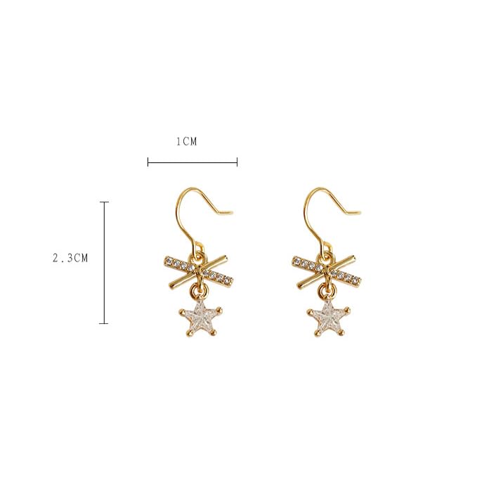 UELSTA Sparkling Rhinestone Star & Bow Drop Earrings for Women Sustainable 18K Real Gold Plated Recycled Brass Micro-Inlaid Zircon Celestial Star Design 10x23mm