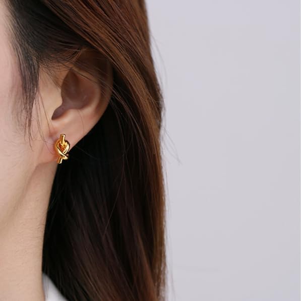 UELSTA Unity Knot Stud Earrings for Women 18K Gold / White Gold Real-Gold-Plated Recycled Brass with 925 Silver Posts PVD Coated Minimalist & Timeless Sustainable Jewelry
