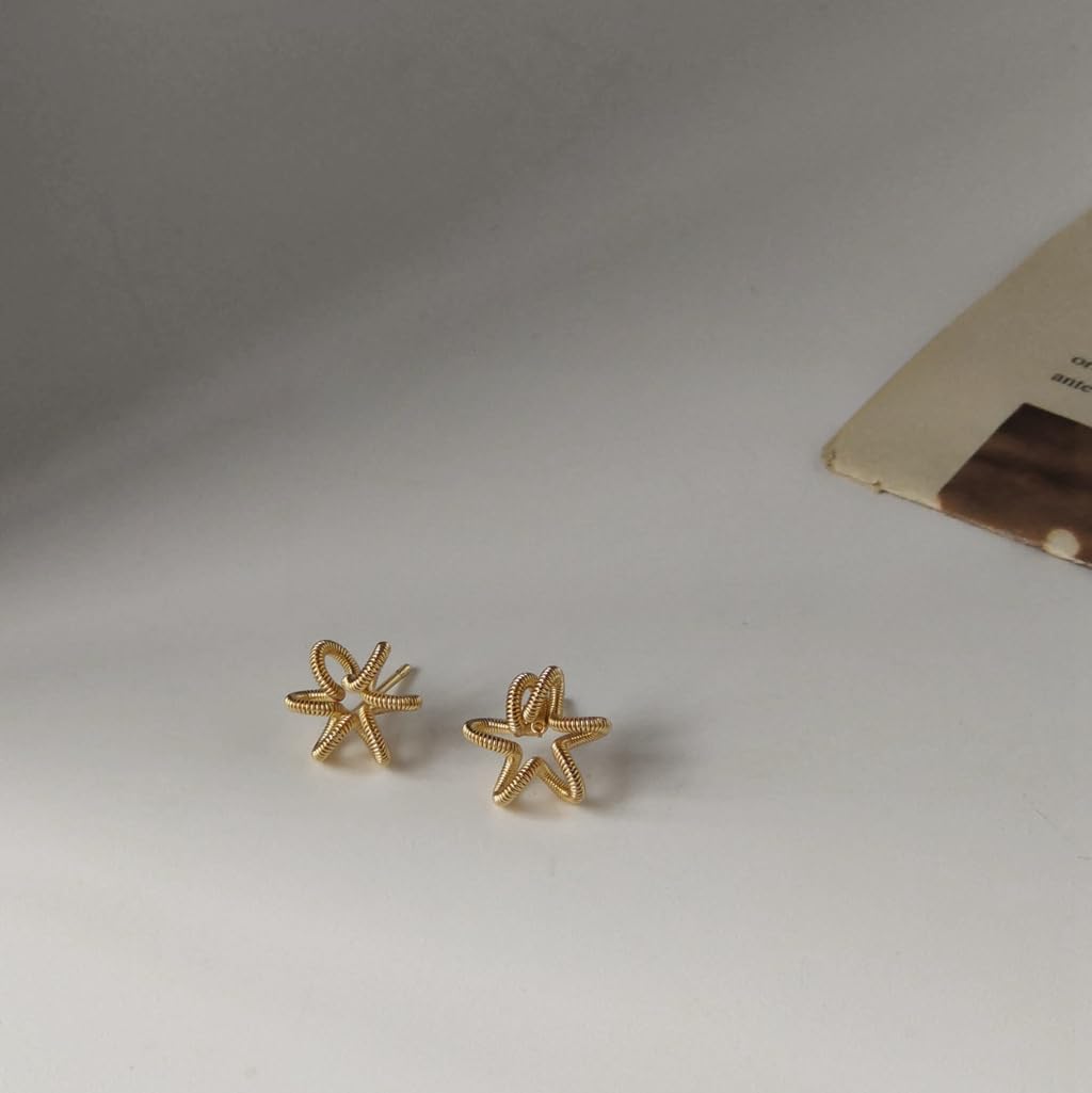 UELSTA Wire-Wrapped Star Stud Earrings for Women Sustainable 14K Gold Plated Recycled Brass Hypoallergenic 925 Sterling Silver Posts PVD Coated Artisanal & Unique 13mm