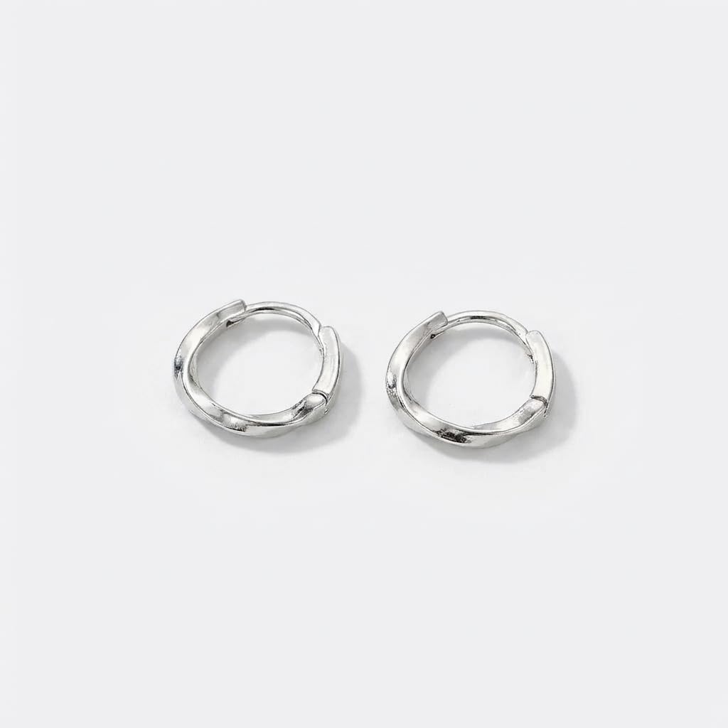 UELSTA Twisted Hoop Earrings for Women Sustainable 14K Real White Gold Plated Recycled Brass Hypoallergenic 925 Sterling Silver Posts PVD Coated Minimalist & Textured 14mm