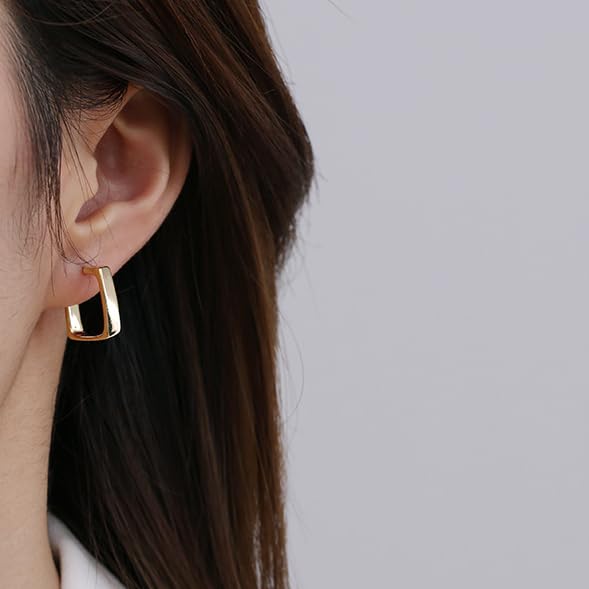 UELSTA Square Hoop Earrings for Women Sustainable 18K Gold Plated PVD Coated Recycled Brass 925 Sterling Silver Posts Geometric Design Minimalist & Durable 15x13mm