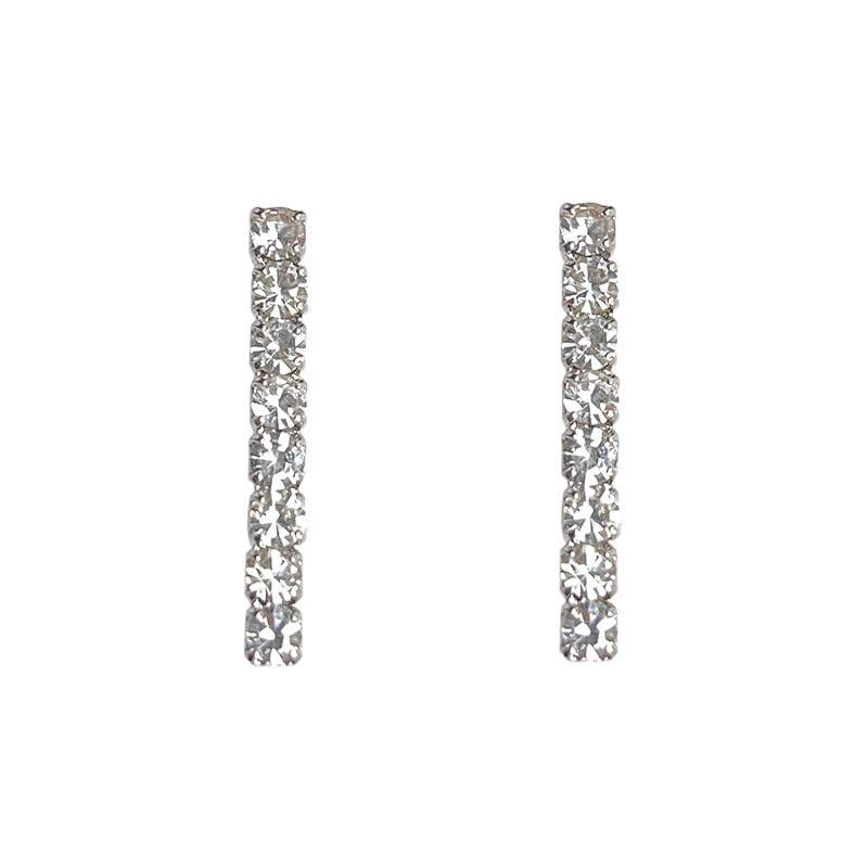 UELSTA Sparkling Rhinestone Linear Bar Stud Earrings for Women Sustainable 14K Gold Plated Recycled Brass Micro-Inlaid Zircon Hypoallergenic 925 Silver Posts Minimalist & Elegant 14x2mm