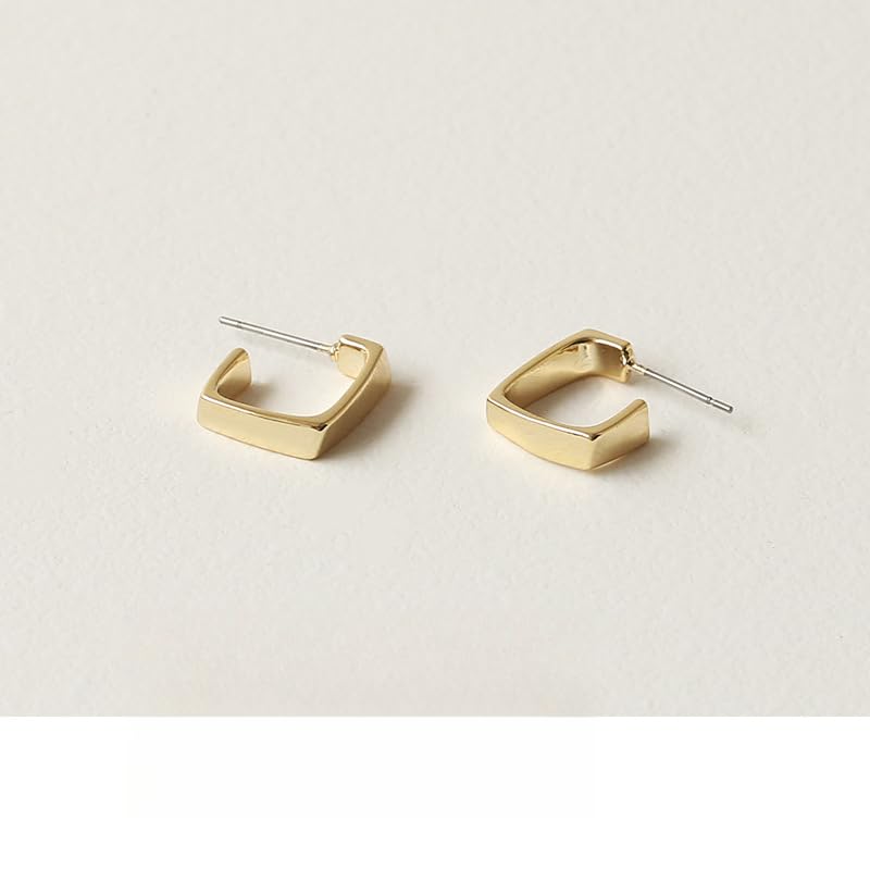 UELSTA Square Hoop Earrings for Women Sustainable 18K Gold Plated PVD Coated Recycled Brass 925 Sterling Silver Posts Geometric Design Minimalist & Durable 15x13mm