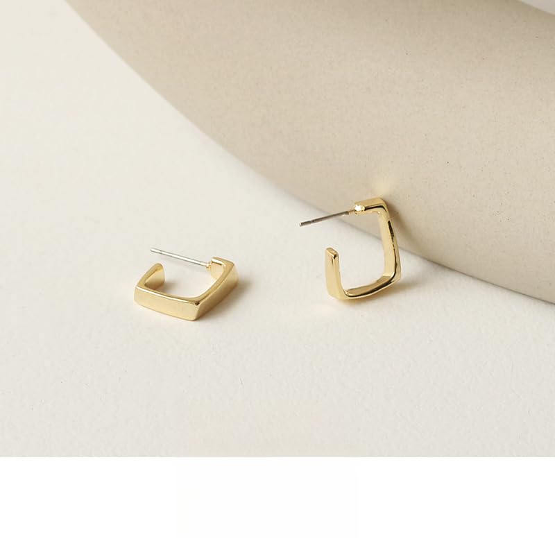 UELSTA Square Hoop Earrings for Women Sustainable 18K Gold Plated PVD Coated Recycled Brass 925 Sterling Silver Posts Geometric Design Minimalist & Durable 15x13mm