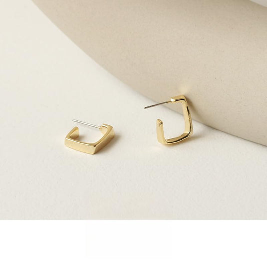 UELSTA Square Hoop Earrings for Women Sustainable 18K Gold Plated PVD Coated Recycled Brass 925 Sterling Silver Posts Geometric Design Minimalist & Durable 15x13mm