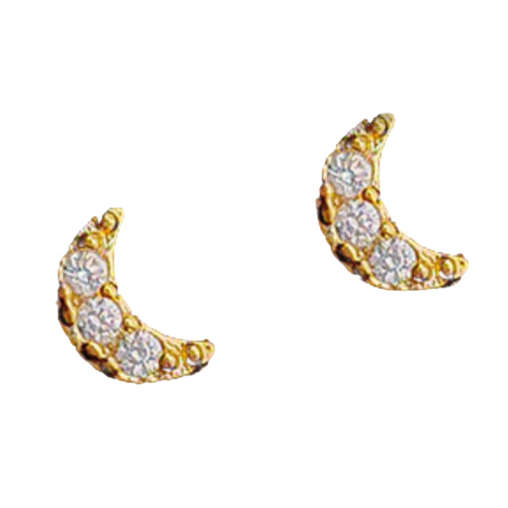 UELSTA Sparkling Rhinestone Crescent Moon Stud Earrings for Women Sustainable 14K Gold Plated Recycled Brass Micro-Inlaid Zircon Hypoallergenic 925 Silver Posts Minimalist & Celestial 3x4mm