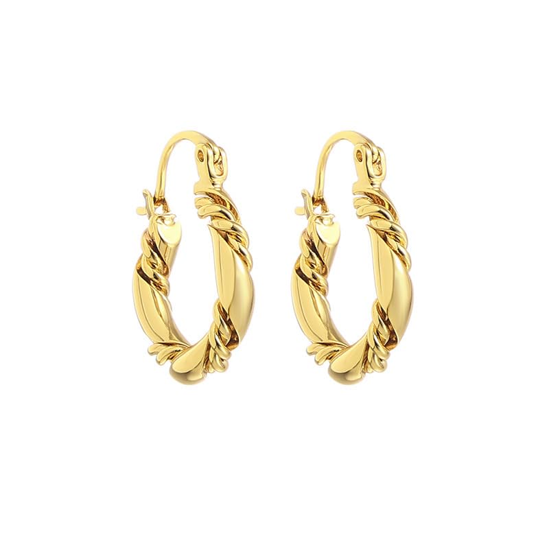 UELSTA Golden Horizon Twisted Creolen für Damen, schlichte und retro-modische Creolen, 18K vergoldet, 925er Silberstifte, Messing PVD-Beschichtung Ohrringe