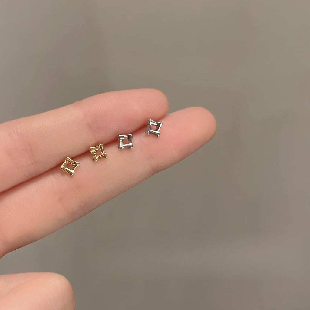 UELSTA Minimalistische geometrische Ohrstecker für Damen Nachhaltig 14K Gold / Weißgold Echtvergoldet Recyceltes Messing Hypoallergen 925er Sterlingsilber-Stifte PVD-beschichtet Zierlich & Modern 4mm