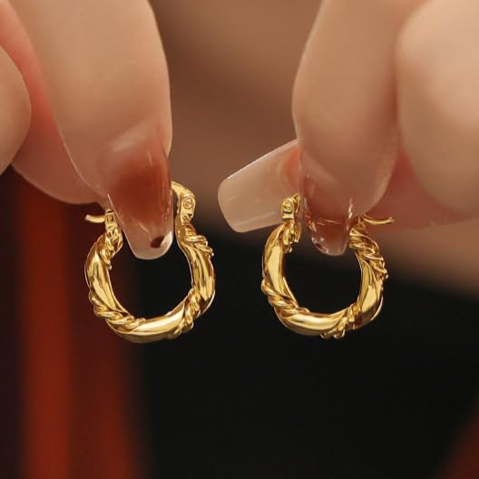 UELSTA Golden Horizon Twisted Creolen für Damen, schlichte und retro-modische Creolen, 18K vergoldet, 925er Silberstifte, Messing PVD-Beschichtung Ohrringe
