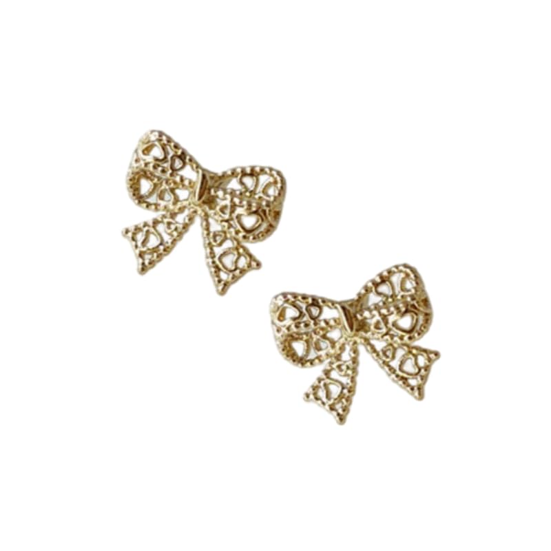 UELSTA Delicate Filigree Bow Stud Earrings for Women Sustainable 14K Gold Plated Recycled Brass PVD Coated Hypoallergenic 925 Silver Posts Miniature & Elegant 10mm