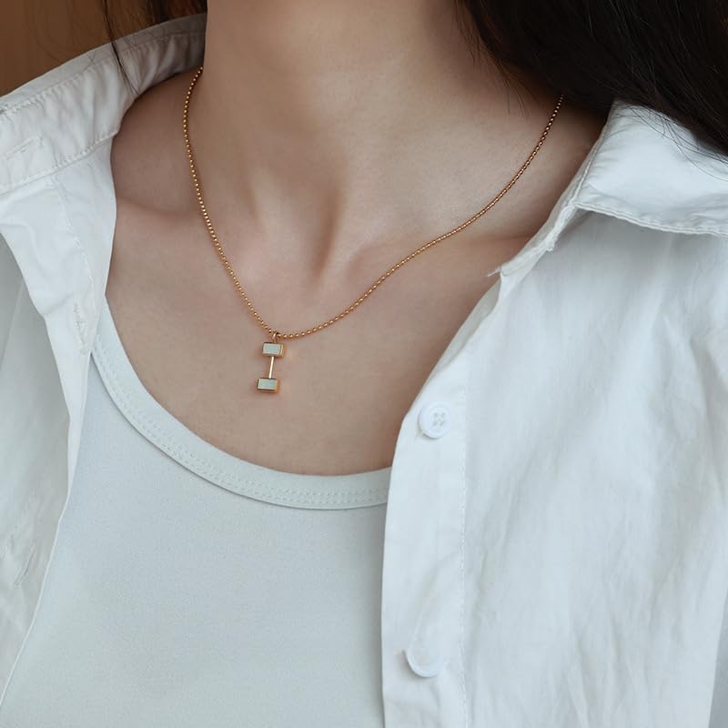 UELSTA Geometrische Perlmutt-Anhänger-Halskette für Damen Nachhaltig 18K vergoldeter Edelstahl Gestapeltes weißes Muscheldesign Minimalistisch & Vielseitig 42+6cm