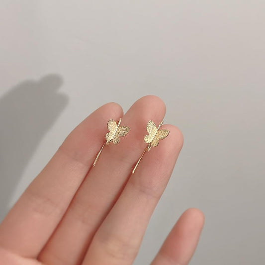UELSTA Frosted Butterfly Open Hoop Earrings for Women Sustainable 14K Gold Plated Recycled Brass Matt Finish Hypoallergenic 925 Sterling Silver Posts PVD Coated Nature-Inspired & Unique 8x12mm