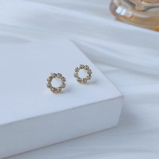 UELSTA Sparkling Rhinestone Circle Stud Earrings for Women Sustainable 14K Gold Plated Recycled Brass Micro-Inlaid Zircon Hypoallergenic 925 Silver Posts Minimalist & Elegant 11mm