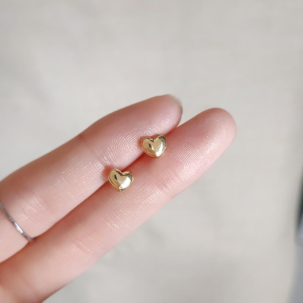UELSTA Mini Heart Stud Earrings for Women Sustainable 14K Gold Plated Recycled Brass Hypoallergenic 925 Sterling Silver Posts PVD Coated Dainty & Timeless 7mm