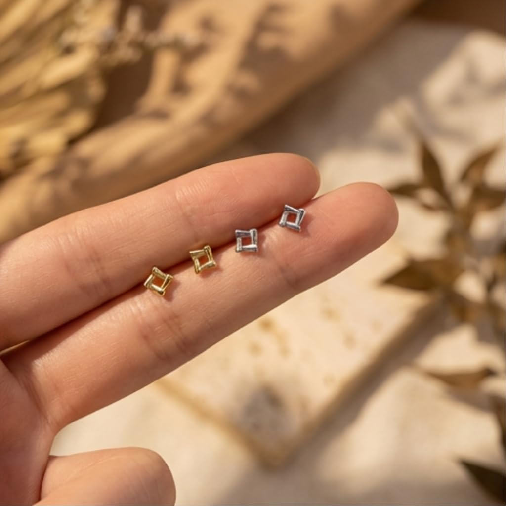 UELSTA Minimalistische geometrische Ohrstecker für Damen Nachhaltig 14K Gold / Weißgold Echtvergoldet Recyceltes Messing Hypoallergen 925er Sterlingsilber-Stifte PVD-beschichtet Zierlich & Modern 4mm