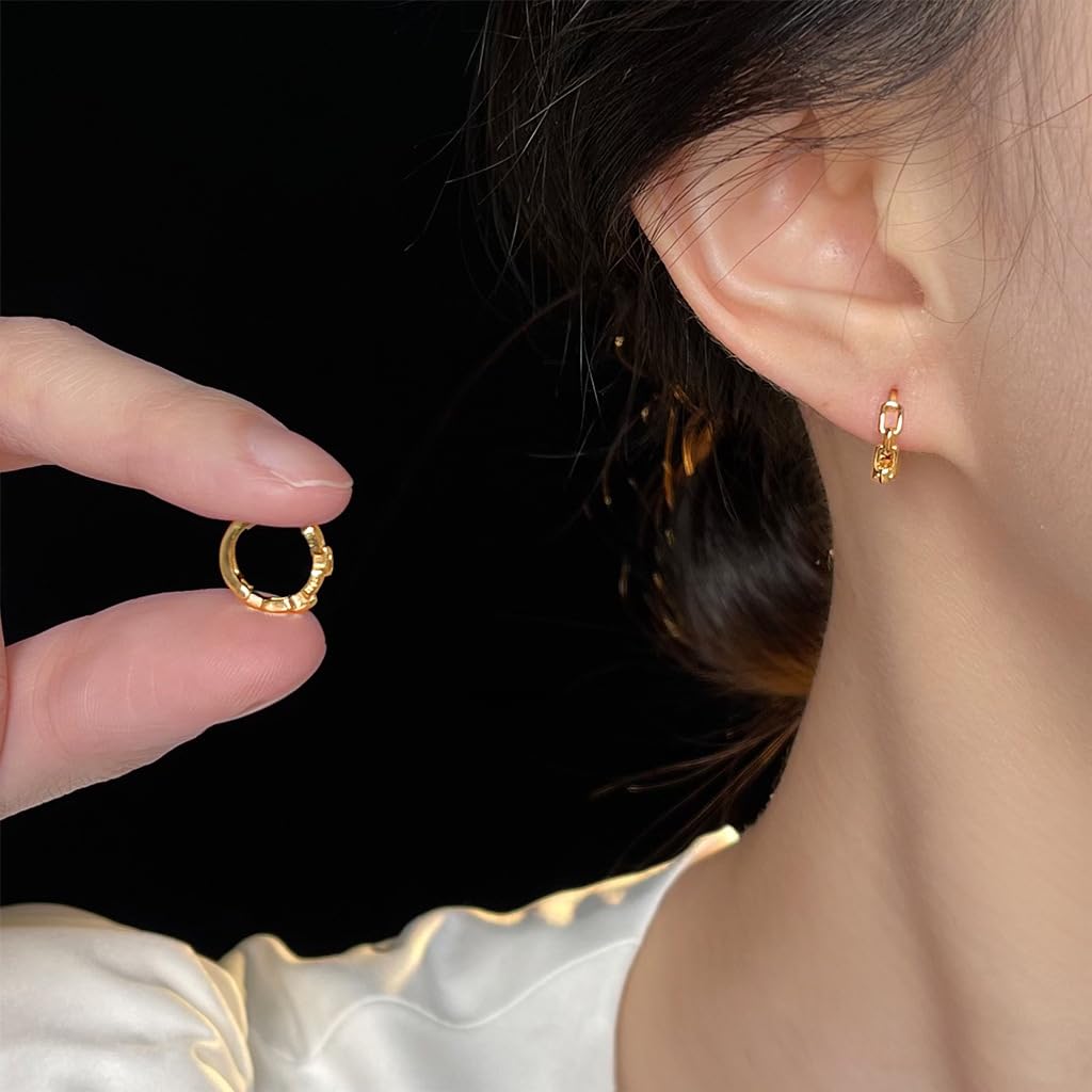 UELSTA Chain Link Hoop Earrings for Women Sustainable 14K Gold Plated Recycled Brass Hypoallergenic 925 Sterling Silver Posts PVD Coated Trendy & Modern 12mm