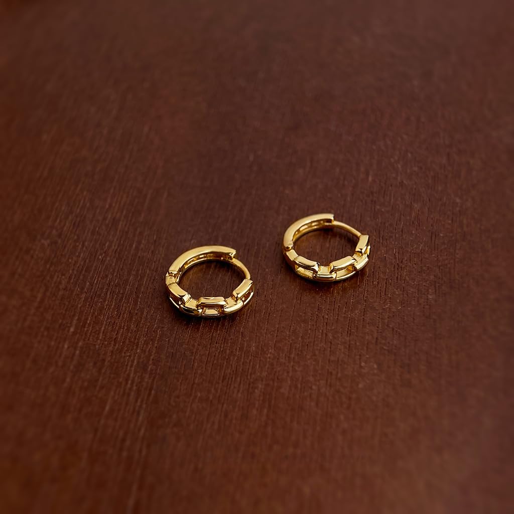 UELSTA Chain Link Hoop Earrings for Women Sustainable 14K Gold Plated Recycled Brass Hypoallergenic 925 Sterling Silver Posts PVD Coated Trendy & Modern 12mm