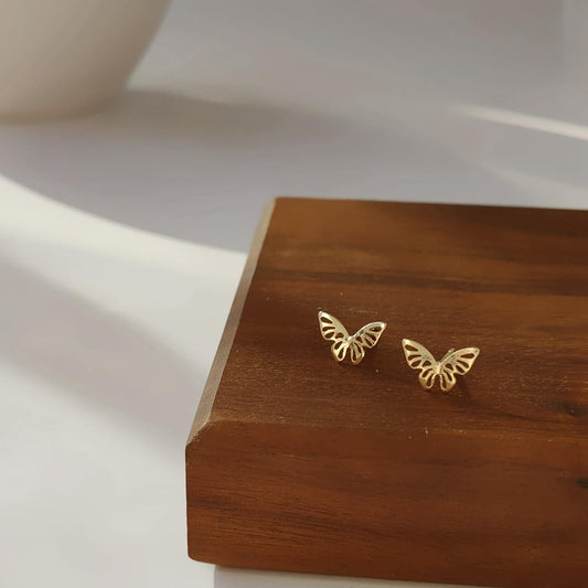UELSTA Filigree Butterfly Stud Earrings for Women Sustainable 14K Real Gold Plated Recycled Brass Hypoallergenic 925 Sterling Silver Posts PVD Coated Dainty & Nature-Inspired 10mm